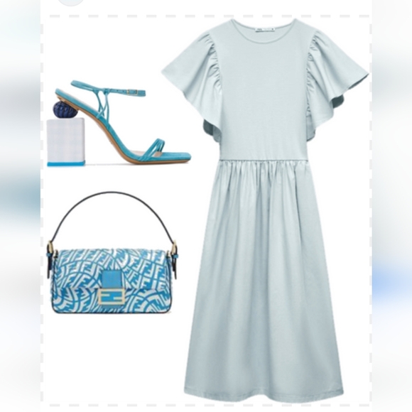 Zara Ruffled Dress Light Green Size Small - Picture 9 of 16